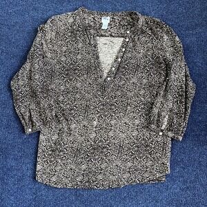 Y2K John Robshaw Lucky Brand Shirt Womens Large Brown Boho Floral Print Tunic